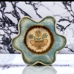 VTG 60’s Mid Century Blue Glittery Arcrylic Resin Serving Dish Bowl Floral 11”